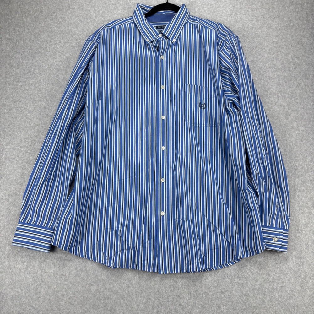 Chaps Button Down Mens XXL Blue Striped Easy Care Cotton Blend Shirt Office Work